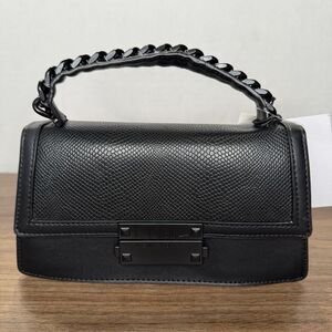 Nicole Miller Black Chain Accent Faux Leather Small‎ Crossbody Bag Strap NWT